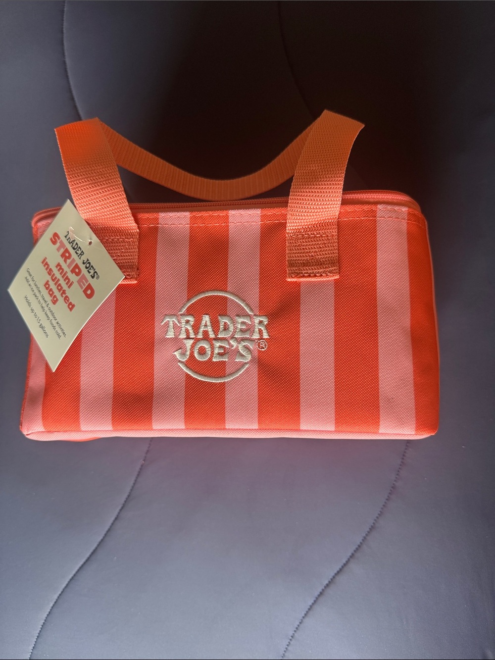 Trader Joe's mini Insulated Tote/ lunchbox - stripped Coral and Light Pink